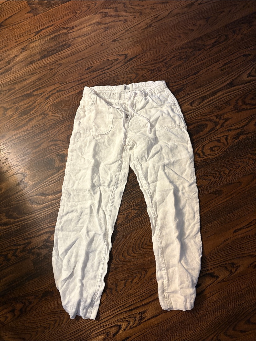 BDG White Linen-Blend Jogger Pants